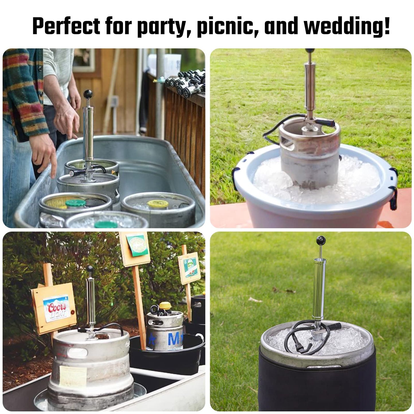 Hilangsan 8” Keg Tap Beer Keg Party Pump, D System Beer Taps for Kegs, Kegerator Tap Stainless Steel Probe Coupler Beer Tap with Beer Line Faucet Hose Clamps for US Sankey Homebrew