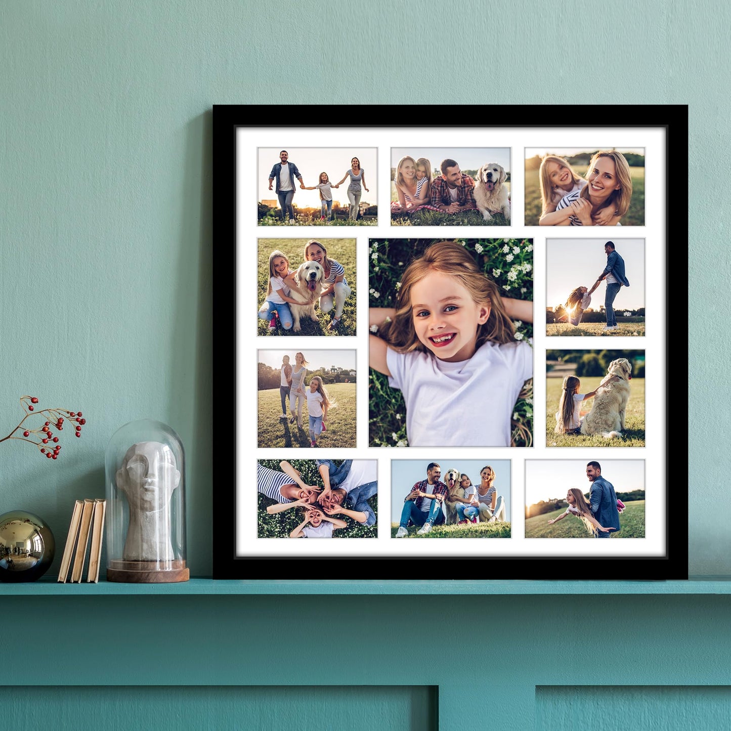 Americanflat 20x20 Collage Picture Frame with Polished Plexiglass - Multi Picture Frames Fit One 8x10, Four 5x5 and Six 4x6 Photos or Use as One 20x20 Frame - Signature Collection - Black