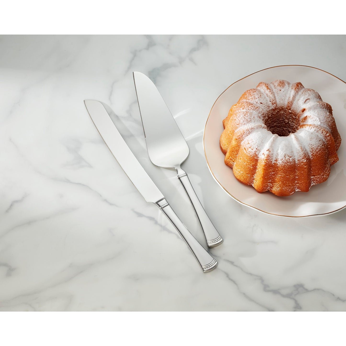 Lenox Silverware Serving Set, Portola 2-Piece Dessert Set, Serving Utensils, 18/10 Stainless Steel, Mirror Finish, Dishwasher Safe, Cake Knife & Cake Server, Dessert Serveware (Silver, 2 Piece)