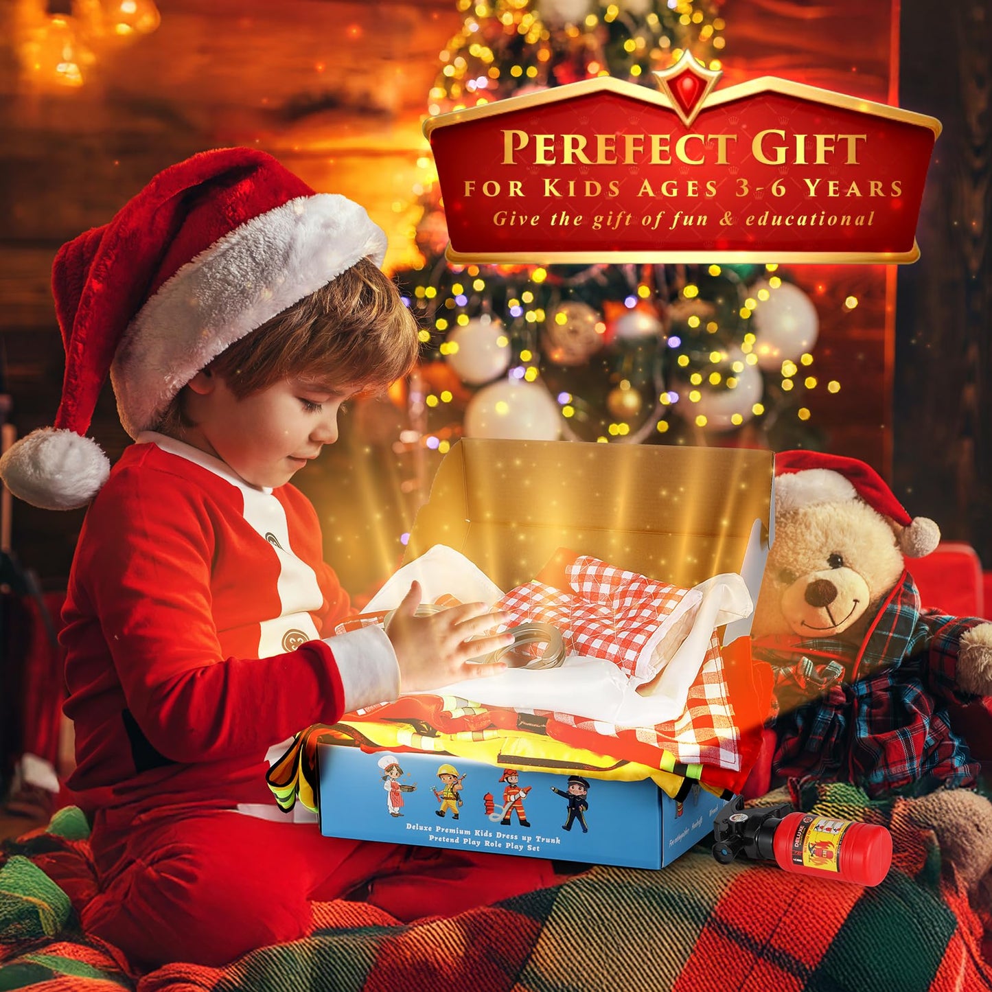 14Pcs Toddler Dress up Clothes,Boys Dress up Costumes for Play,Kids Dress up Set with Firefighter,Construction Worker,Chef,Police Costume,Toddler Boy Toys Christmas Birthday Gifts for 3-6 Years Old