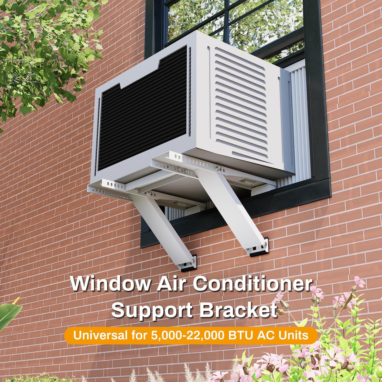 Powrocket Window Air Conditioner Support Bracket with 2 Arms,Window AC Brackets Fits 5,000-22,000 BTU AC Units,Heavy Duty Air Conditioner Brackets for Windows,Up to 200 lbs