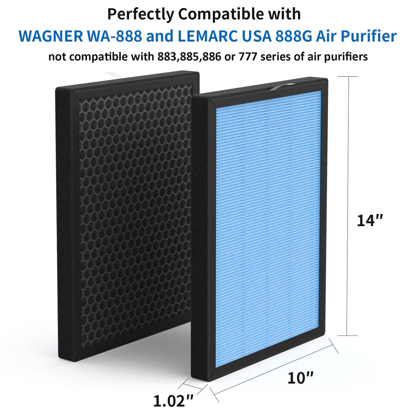 WA888 Repalcement Filter, Compatible with Wagner Switzerland WA888, LEMARC USA WA888G Series Purifers, pack of 2