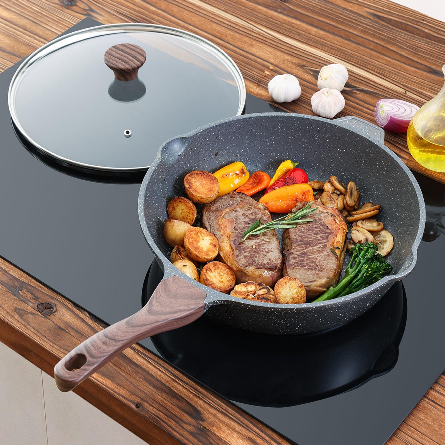 SENSARTE Nonstick Deep Frying Pan Skillet, 12-inch Saute Pan with Lid, Stay-cool Handle, Chef Pan Healthy Stone Cookware Cooking Pan, Induction Compatible, PFOA Free