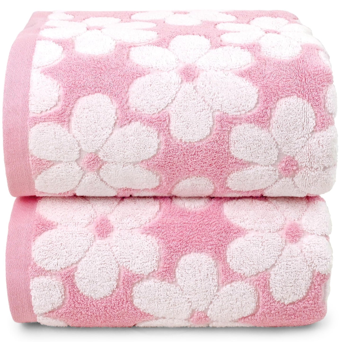 Jacquotha Pink Bath Towels Set of 2, Super Absorbent & Decorative 27.5x55 Inches, Cute Floral Jacquard Shower Towel for Bathroom Decor, Beach, Cotton