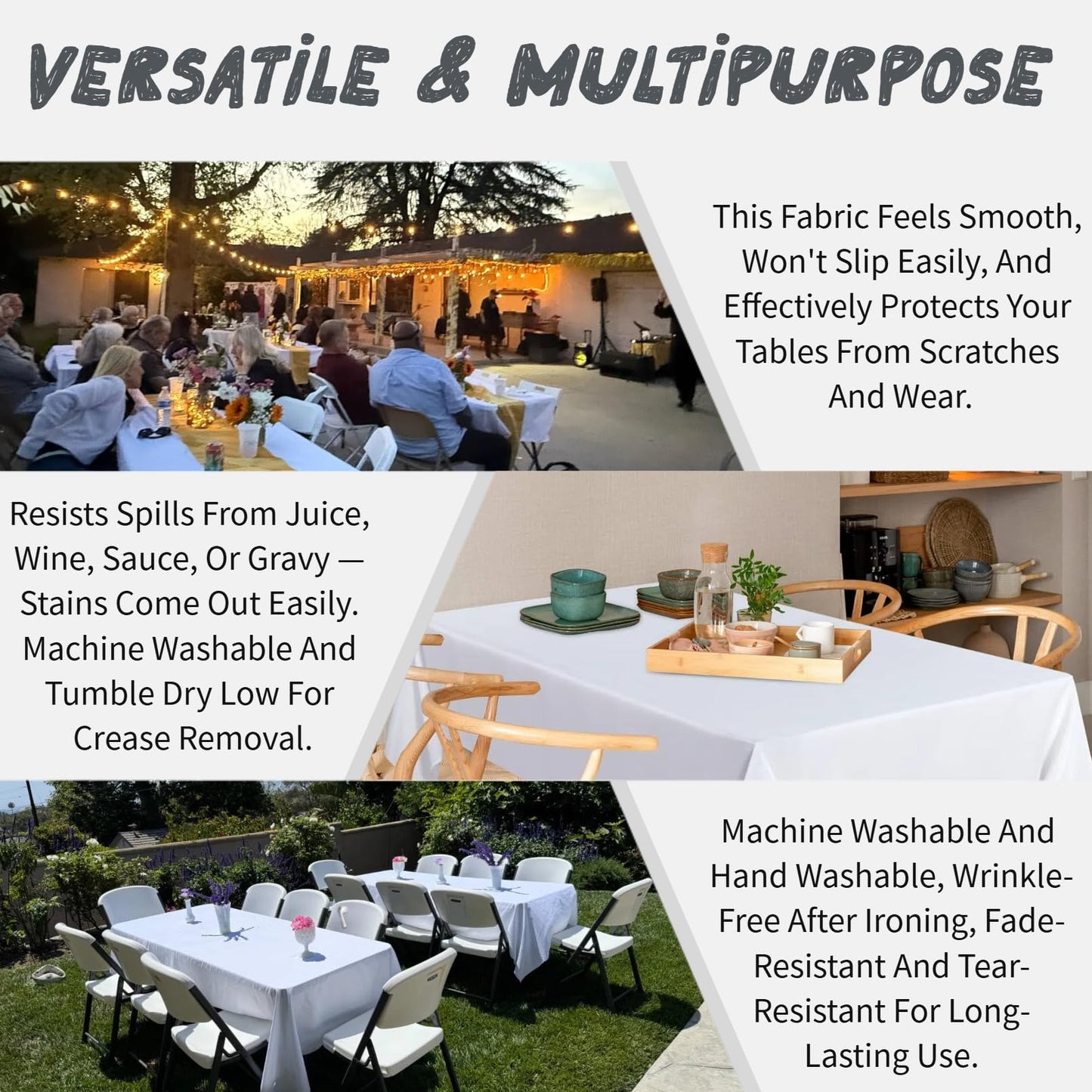 10 Pack White Table Cloth Rectangle Table Cloths for 8 Foot Rectangle Tables 60 X 126 Inch Washable Polyester Table Covers, Reusable & Wrinkle Resistant for Weddings, Parties, Events, and Everyday Use