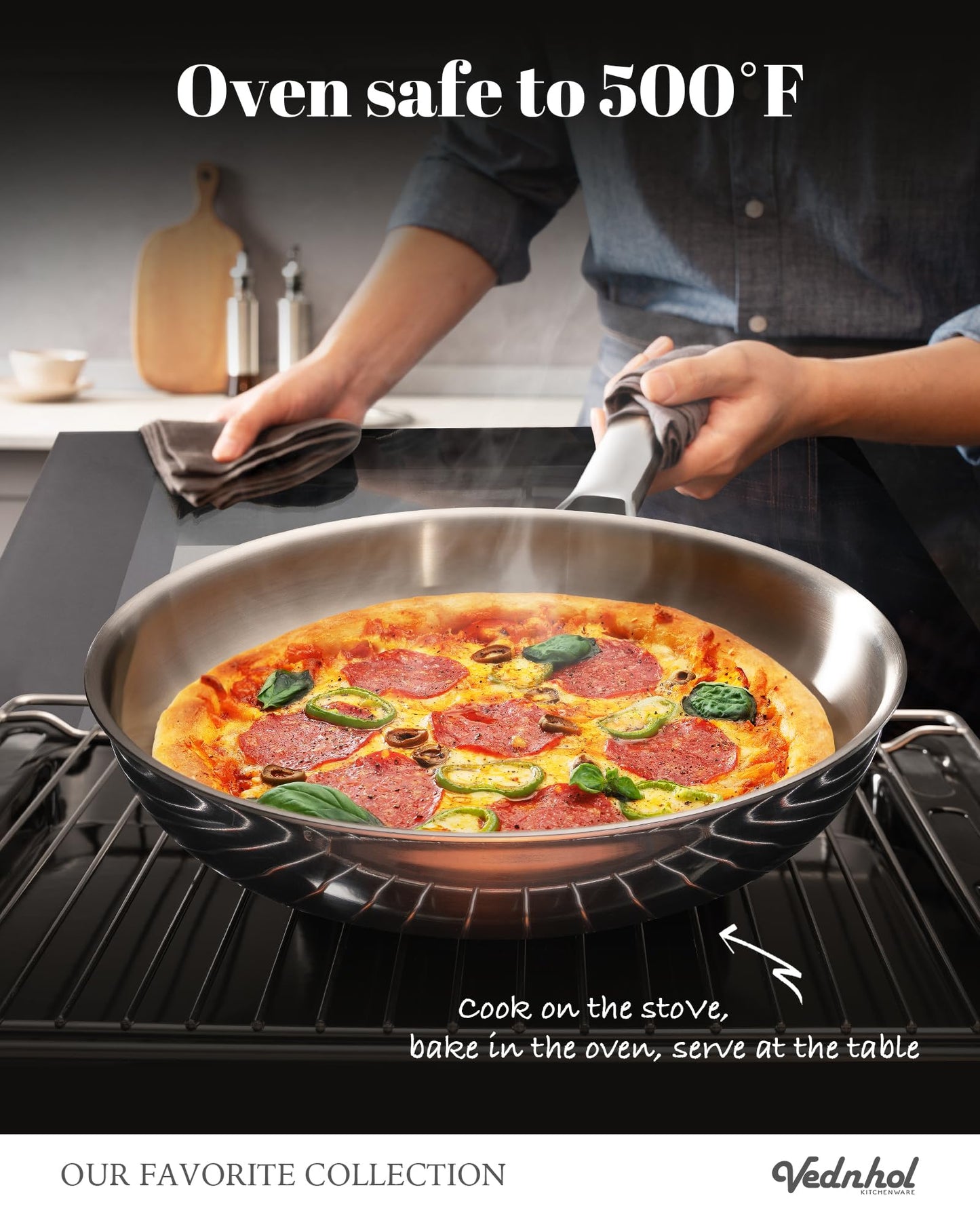 VEDNHOL Stainless Steel Frying Pan Set,8"&10"&12" Tri-Ply Stainless Steel Pans,Skillet,Frying Pan Stainless Steel,PFOA&PTFE Free,Dishwasher&Oven Safe,Induction Compatible Steel Pans for Cooking