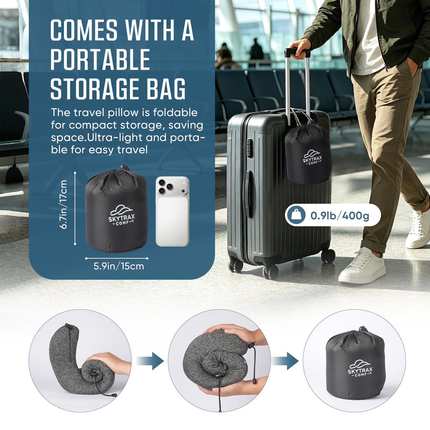 Travel Pillow with Extra Large Hood for Airplane Long Flights Privacy and Comfort Memory Foam with Skin-Friendly Cover for Road Trip Head&Neck Support for Plane Office Cars Sleeping & Rest (Grey)