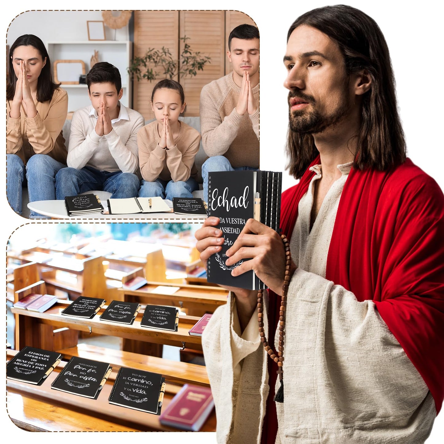 Resurhang 20 Pcs/10 Sets Regalos Cristianos En Español Spanish Christian Notebooks with Pen Spanish Religious Gift Bulk Motivational Journals Inspirational Pen Thank You Gift for Church (Black)