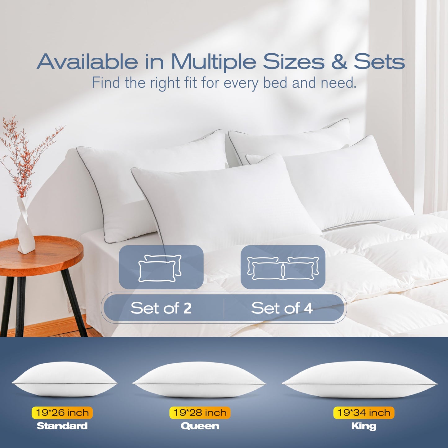 MUFEW King Size Pillows Set of 4, Ultra Thick Down Alternative Bed Pillows,Cooling Hotel Quality King Size Pillows for Back, Stomach or Side Sleepers,Machine Washable (White,4 Pack)