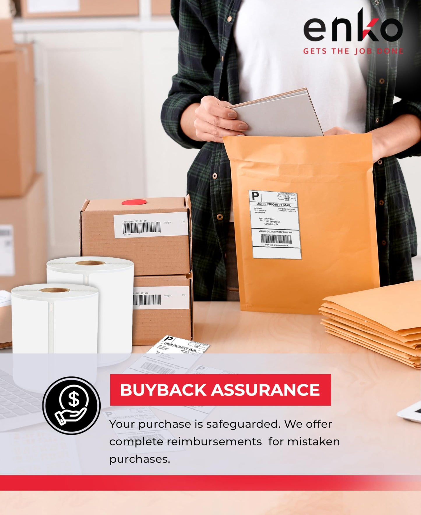 enKo 4 x 6 inches 1744907 Address and Shipping Labels Compatible with Dymo Labelwriter 4XL and Zebra Direct Thermal Printers (8 Rolls, 1760 Labels)