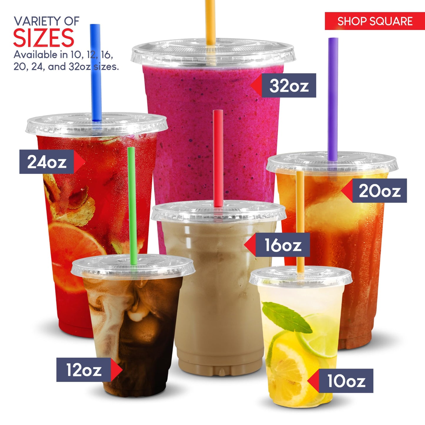 (100 Sets) 32 oz Cups with Lids and Straws, Clear Plastic Cups with Lids and Straws, Disposable Drinking Cups for Cold Drinks, Iced Coffee, Milk Shakes, Smoothies, Bubble Boba Tea
