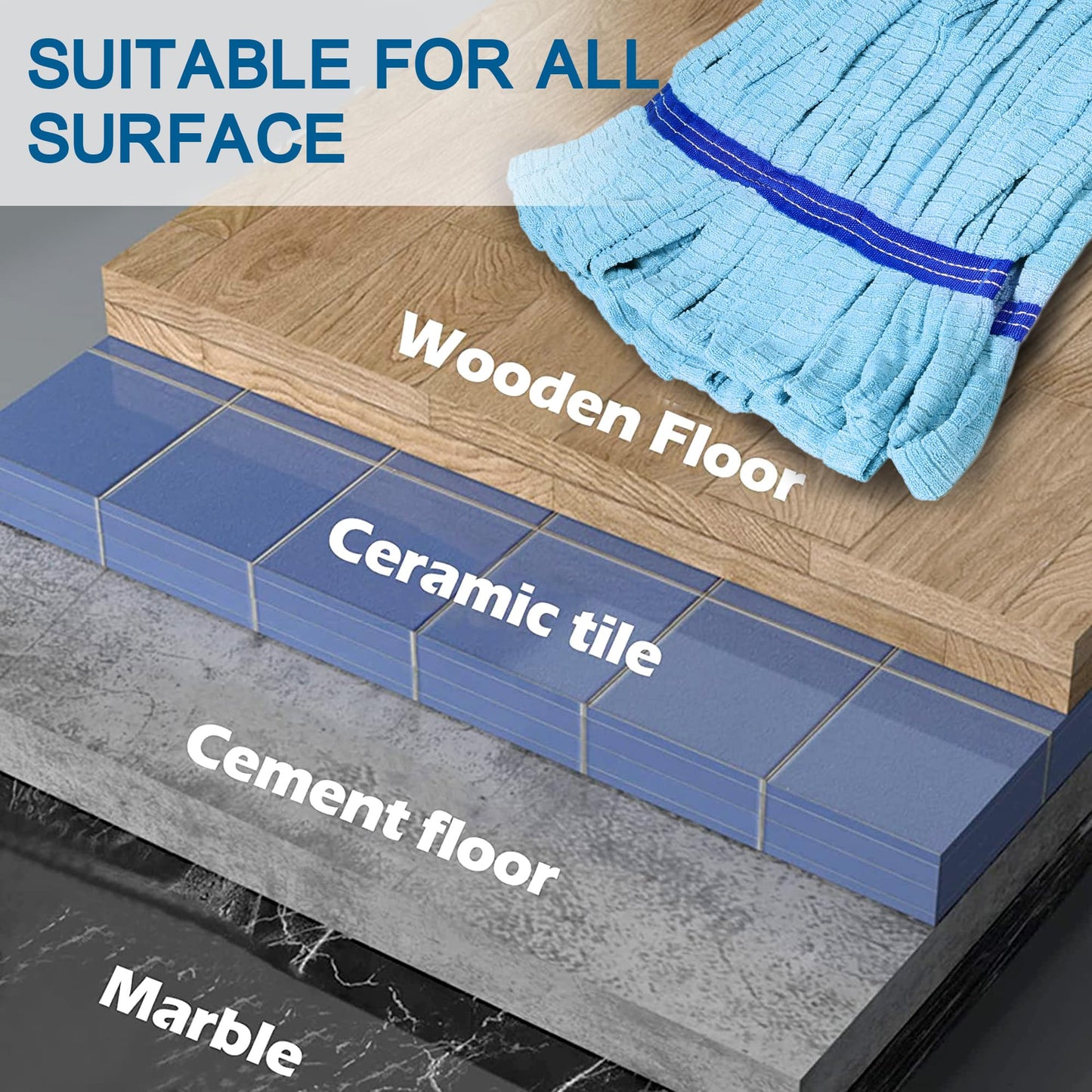 10 Pack - Large Microfiber Tube Mop 400GSM - Heavy Duty Industrial Wet Mop Head Refill,Commercial, Thick Fiber, Replacement Heads, Extra Absorbent