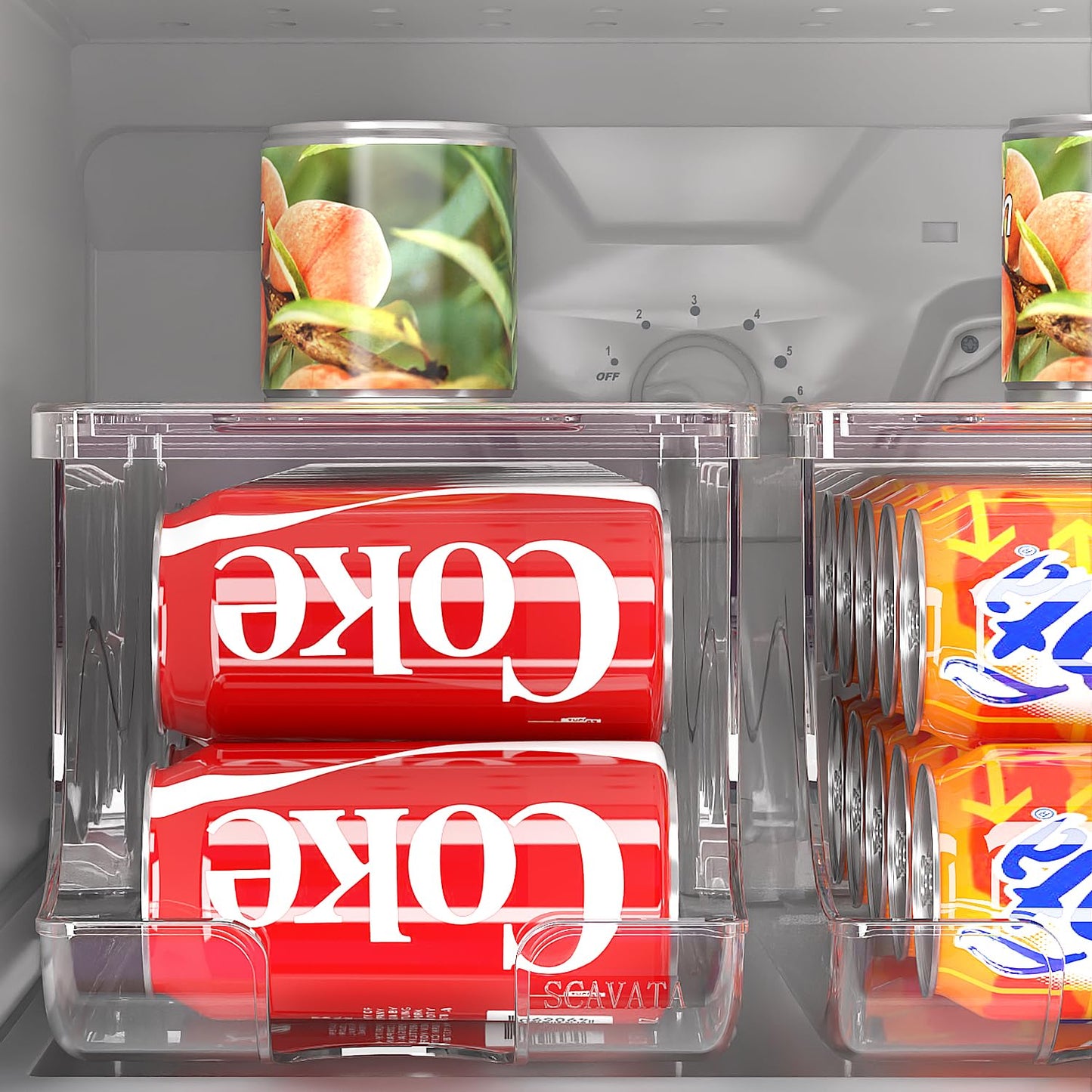 SCAVATA 2 Pack Stackable Refrigerator Organizer, Soda Can Dispenser Pop Cans Container Beverage Holder with Lid for Fridge, Freezer, Kitchen, Clear Plastic Storage Bins-Holds 10 Cans Each
