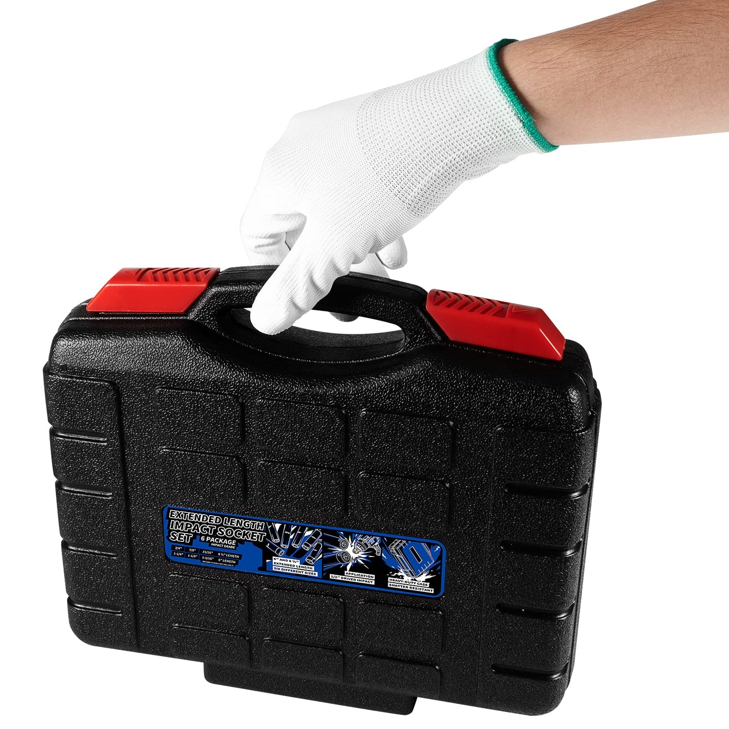 1/2 Inch Drive Extended Length Impact Socket Set 6 Sizes - Hex Sizes 3/4", 7/8", 15/16", 1-1/16”, 1-1/8", 1-1/4"Extra-Deep Length Extra-Deep Impact Set Heavy Duty with Case