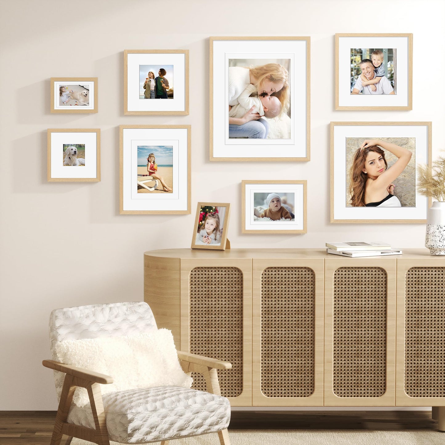 Decobility 16x20 Picture Frames Matted for 11x14 and 12x16 Picture, Set of 3 Solid Wood Picture Frame with Plexiglass, Wall Gallery Frame Set for Tabletop or Wall Mounting Display (3 Pack of Oak)