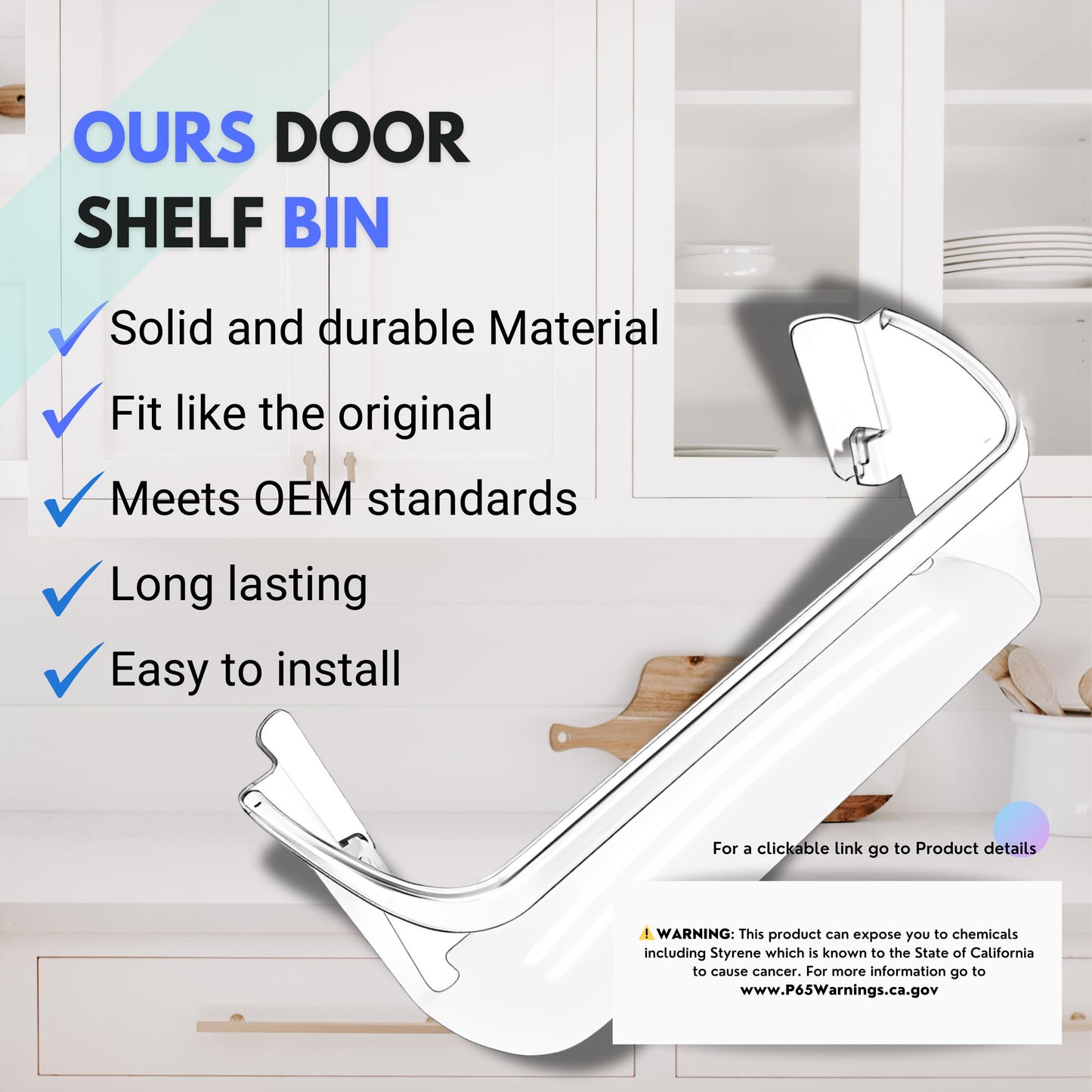 Wibefel Lower Door Shelf Bin fits Frigidaire FFSS2615TP2 FFSS2615TP3 FFSS2615TS0 FFSS2615TP4 FFSS2625TE1 FFSS2615TS1 FFSS2615TS2 FFSS2615TS3 FFSS2615TS5 FFSS2625TE0 FFSS2625TE2 Refrigerator