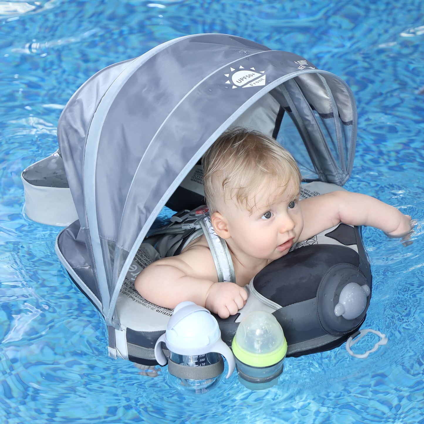 Mambobaby Float with Canopy Add Tail Baby Float No.7 Airplane Non-Inflatable Solid Baby Pool Float Infant Swim Trainer Swimming Ring for Infant Toddlers 3-48 Months, Gray