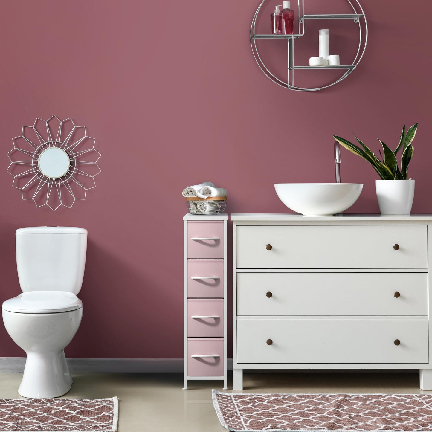 Sorbus Kids Narrow Dresser with 4 Drawers - Vertical Slim Storage Chest of Drawers with Steel Frame, Wood Top & Easy Pull Fabric Bins for Small Spaces, Closets, Bedroom, Bathroom & Laundry