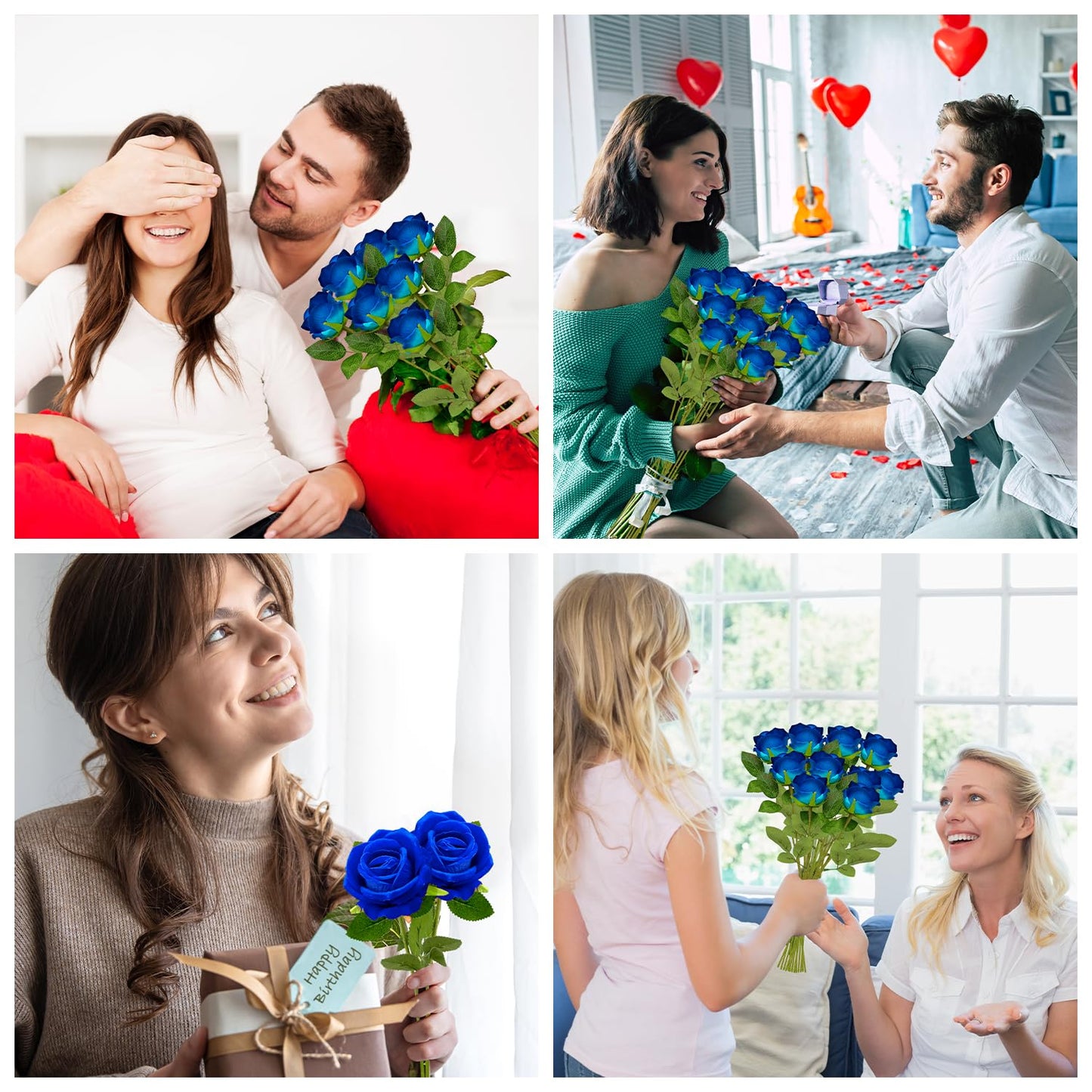 Wondrus Bulk Artificial Flowers 50 PCS, Fake Velvet Silk Blue Roses with Long Stems Realistic Bouquet for Wedding Centerpieces, Faux Arrangement for Home Table Decor