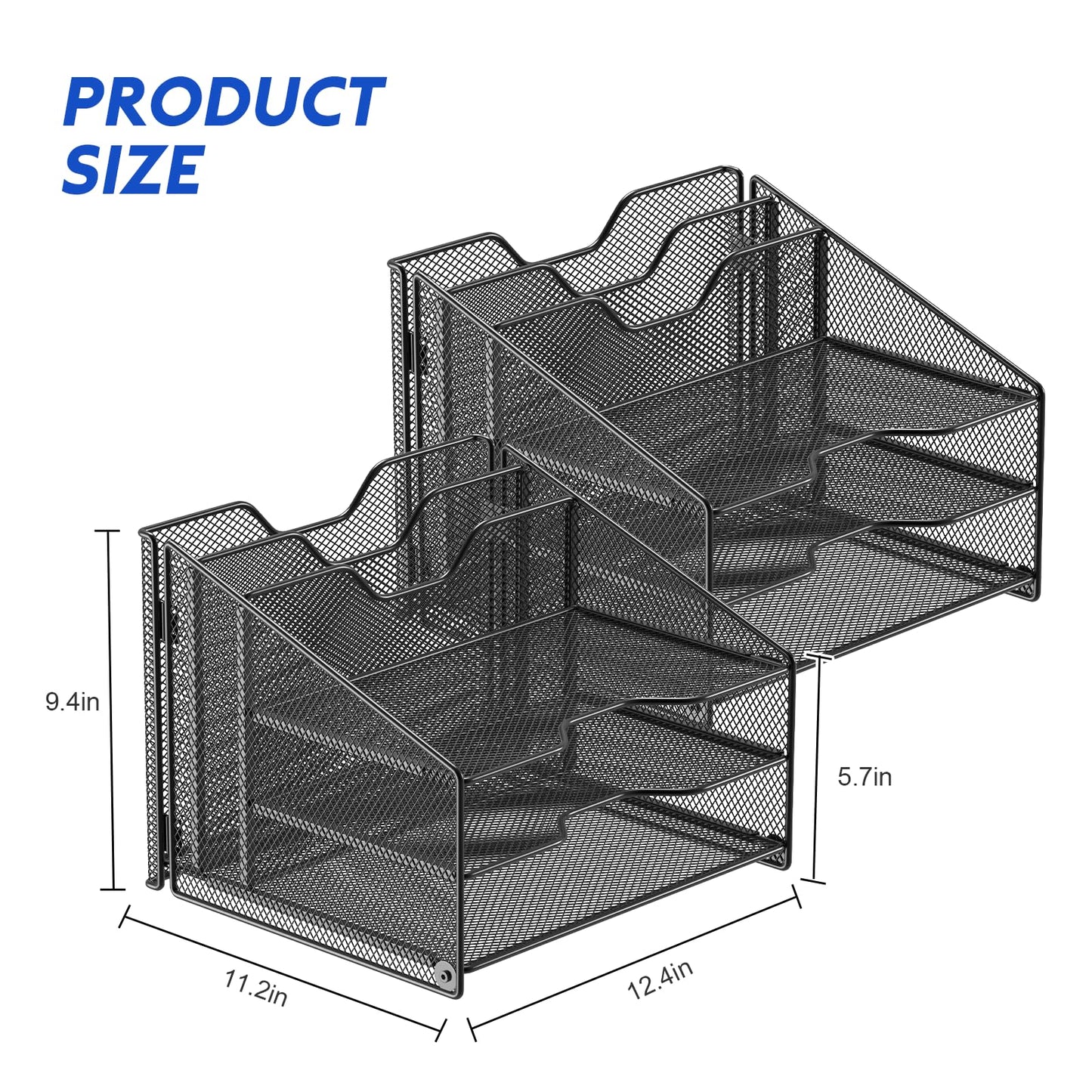 Samstar 2 Pack Mesh Desk File Organizer Letter Tray Holder, Desktop File Folder Holder with 3 Paper Trays and 2 Vertical Upright Section, Black