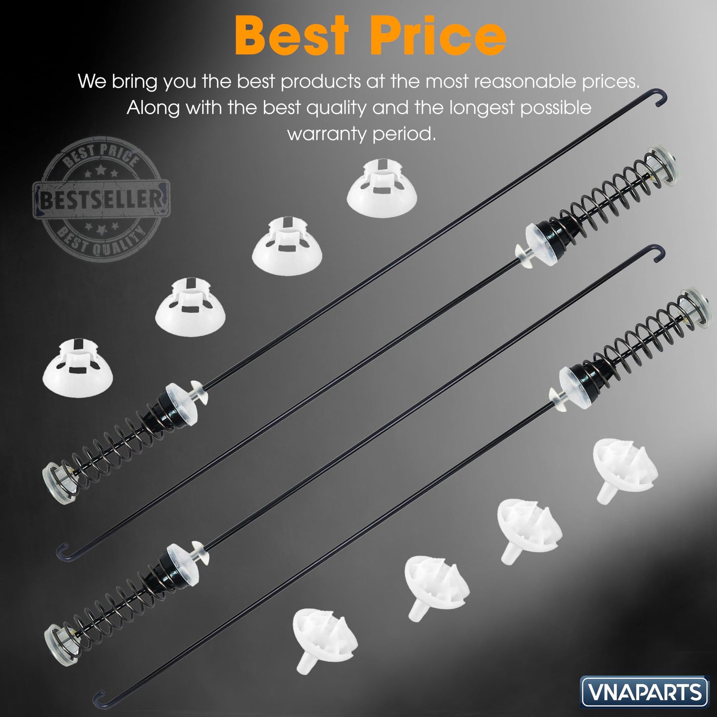 VNAPARTS 26.8 inch Washer Suspension Rod Kit for Whirlpool WTW4655JW0 WTW4655JW1 WTW4655JW2 WTW4850HW0 WTW4850HW1 WTW4850HW2 WTW4855HW1 WTW4850HW3 WTW4855HW0 WTW4855HW2 Top Loader Washing Machine
