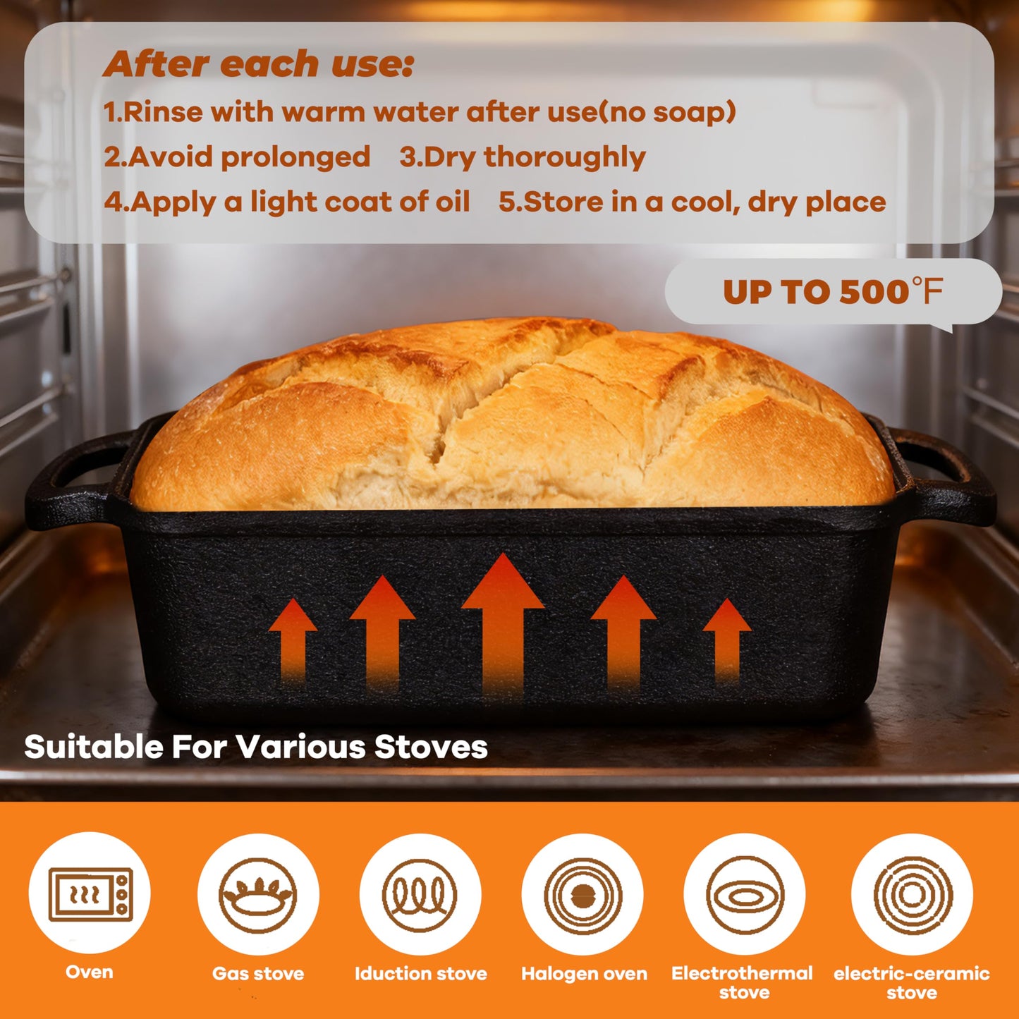 GRMlmosa 11x5 Inch Cast Iron Loaf Pan, 5.8 Qt Large Dutch Oven Loaf Pan with Lid, Sourdough Bread Baking Pan for Homemade Bread|Meatloaf, Even Heat Distribution & Oven Safe up to 500°F