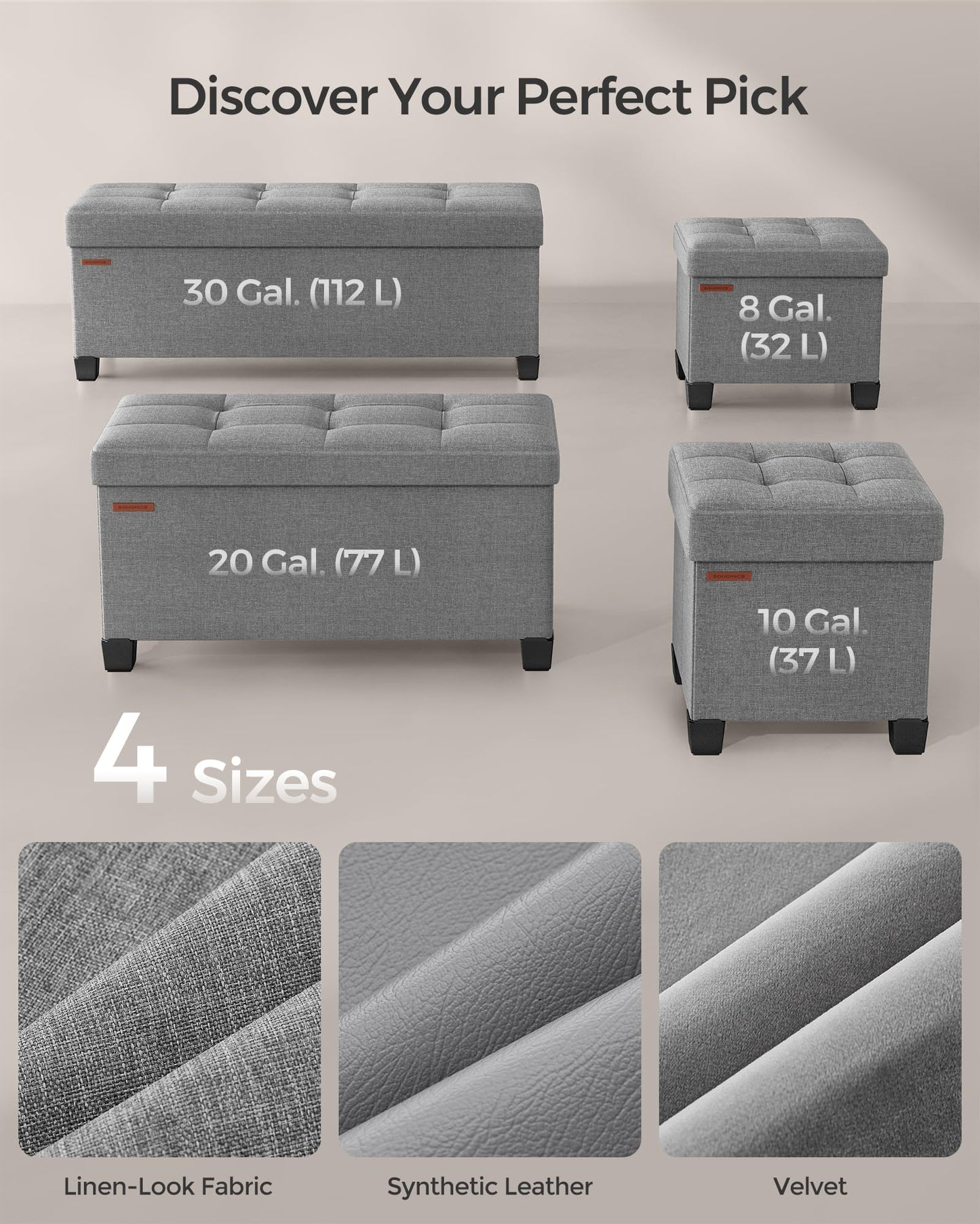 SONGMICS Storage Ottoman, Small Ottoman Foot Rest with Legs, 12.6 x 15.7 x 13.2 Inches Foot Stool, Load up to 660 lb, for Living Room, Bedroom, Dorm, Dove Gray ULSF012G02