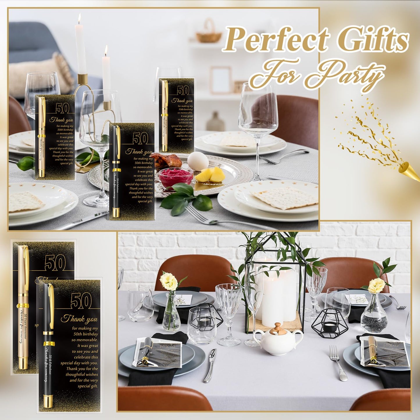 Feifeiya 50 Set 50th Birthday Party Favor for Guest Anniversary Party Favor with Black and Gold Ballpoint Pens and Thank You Cards for Women Men Birthday Anniversary Appreciation Gifts