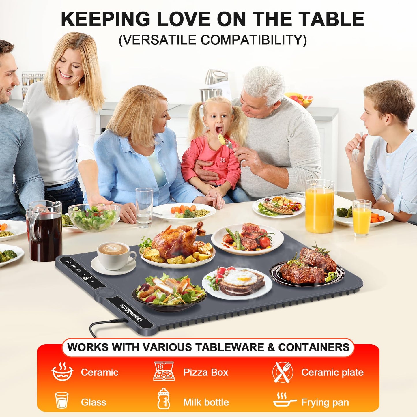 WarmMate Food Warming Mat,Electric Warming Tray with 9-Level Temperature Precision Control, 6H Timer,8s Full Surface Rapid Heating, Ideal for Buffets, Parties & Gatherings (Roll-Up Design,Dark Grey)