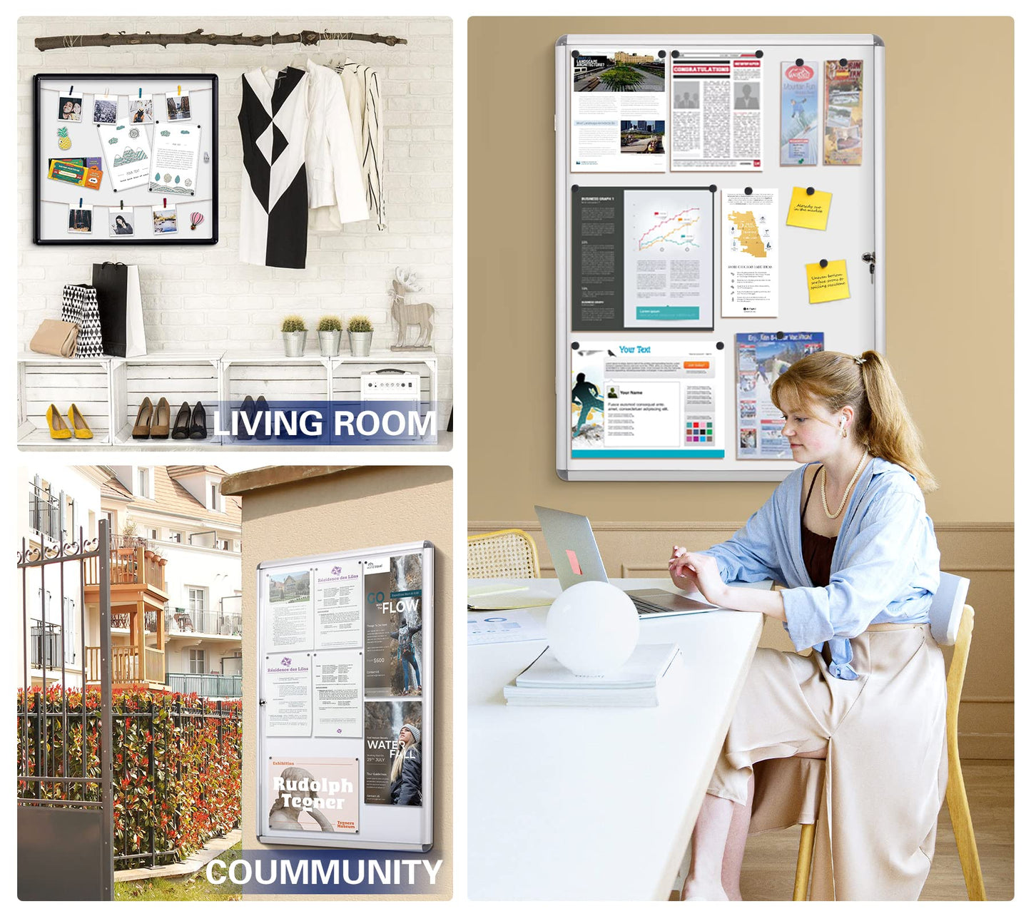 SWANCROWN Enclosed Bulletin Board 20x14 in Lockable Magnetic White Board Wall Display Case, Aluminium Frame, 2xA4