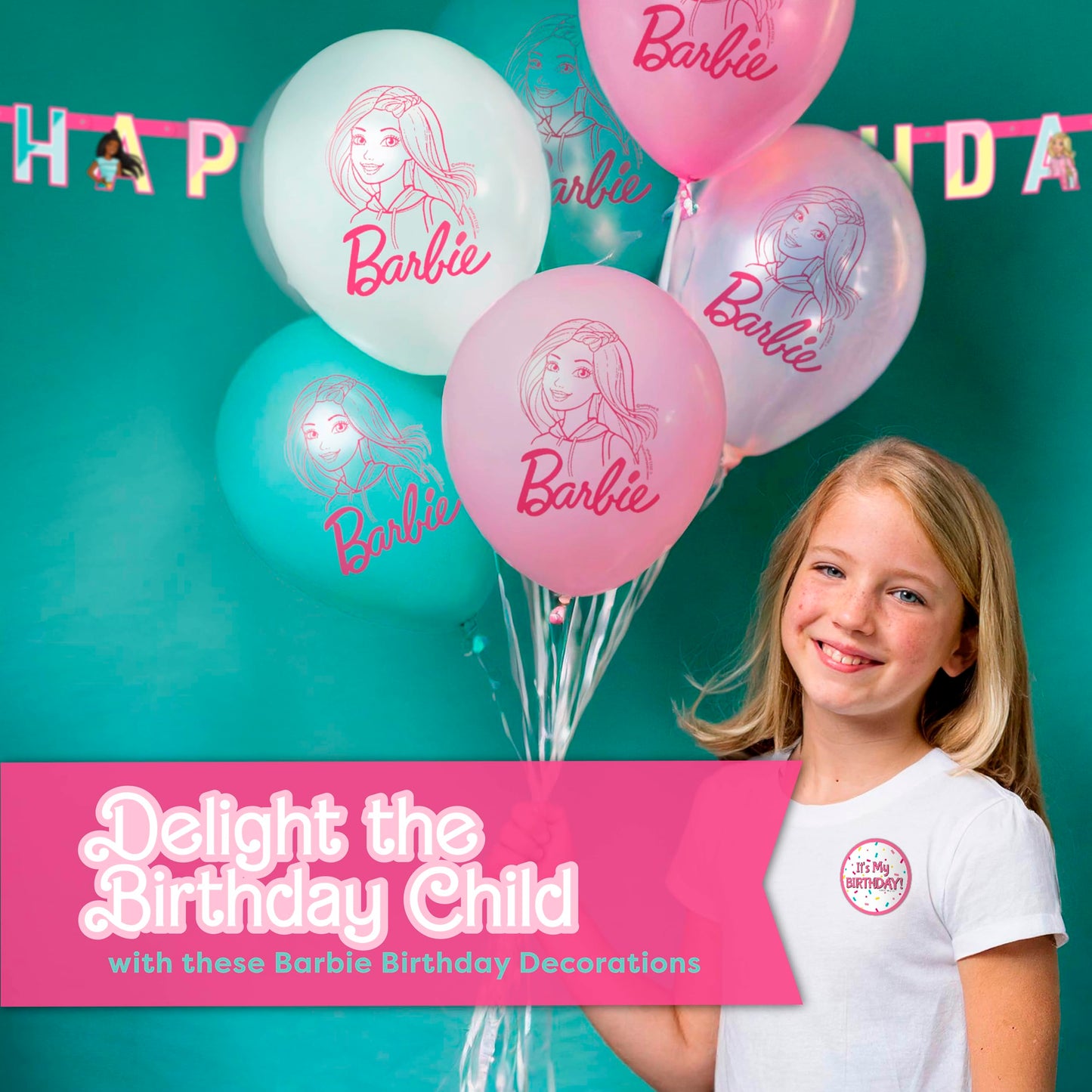 Barbie Birthday Party Decorations for Party | Serves 16 Guests | Balloons, Banner, Tablecloth, Plates, Napkins, Sticker | Officially Licensed