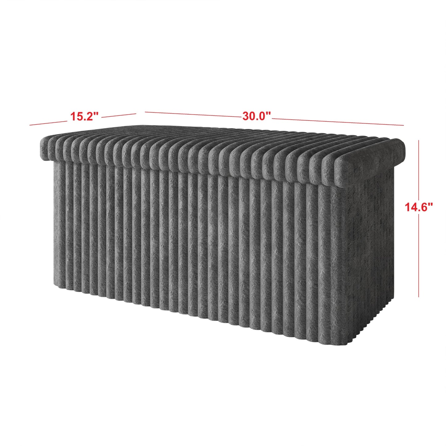 HOME DESIGN Florence 30" Upholstered Folding Storage Bench, Tufted Top, Space-Saving Storage, Gray Corduroy Fabric