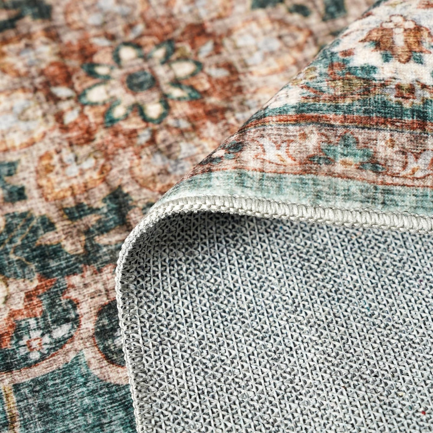 Washable Oriental Hallway Runner Rug - 3x12 Rugs for Living Room Soft Carpet for Bedroom Kitchen Waterproof Floral Distressed Indoor Stain Resistant Non-Shedding Floor Carpets (Green, 3X12)
