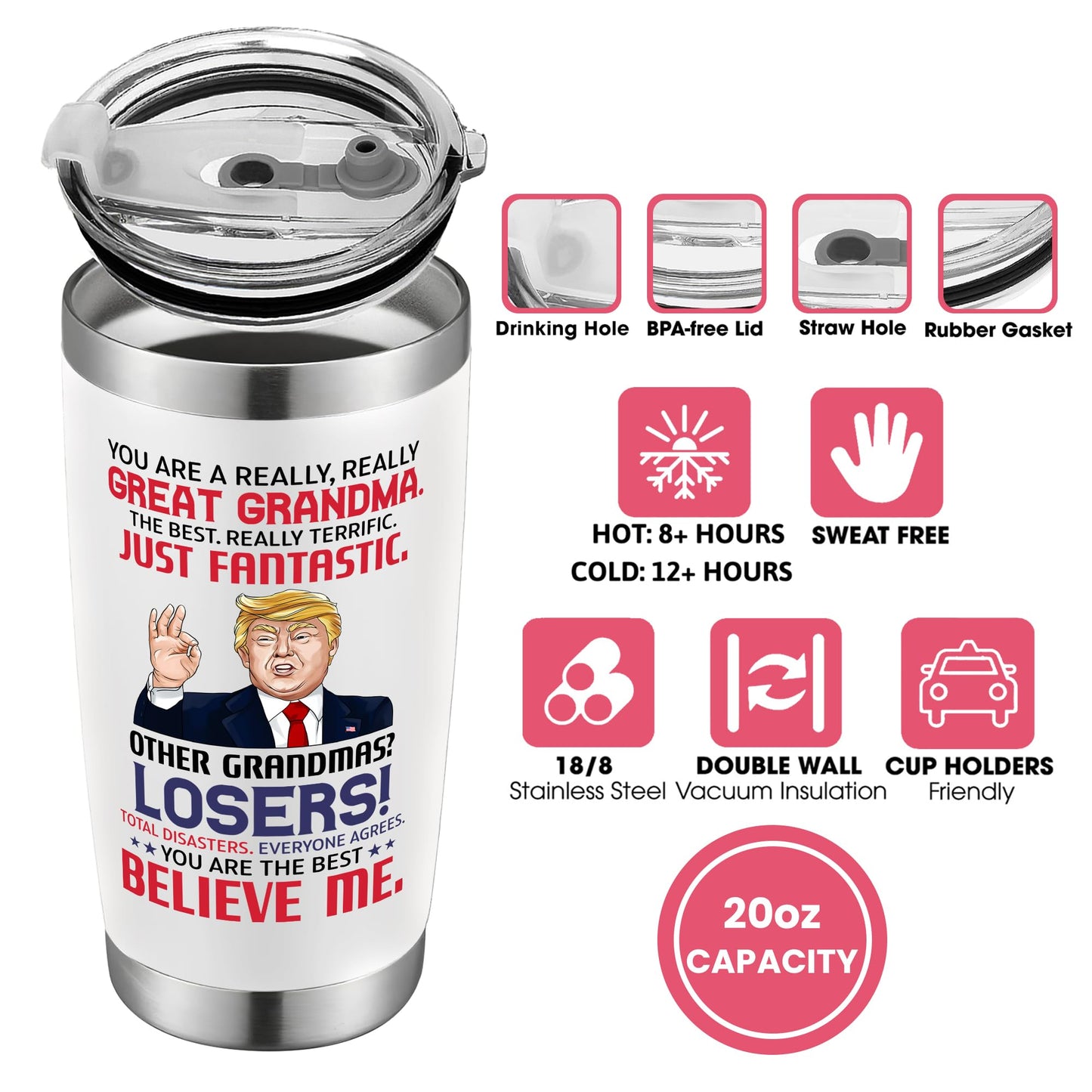UMACVN Gifts for Grandma - Birthday, Mothers Day, Christmas Grandma Gifts from Grandchildren - Gift Ideas for Grandmother from Granddaughter, Grandson, Grandkids - 20 Oz Stainless Steel Tumbler