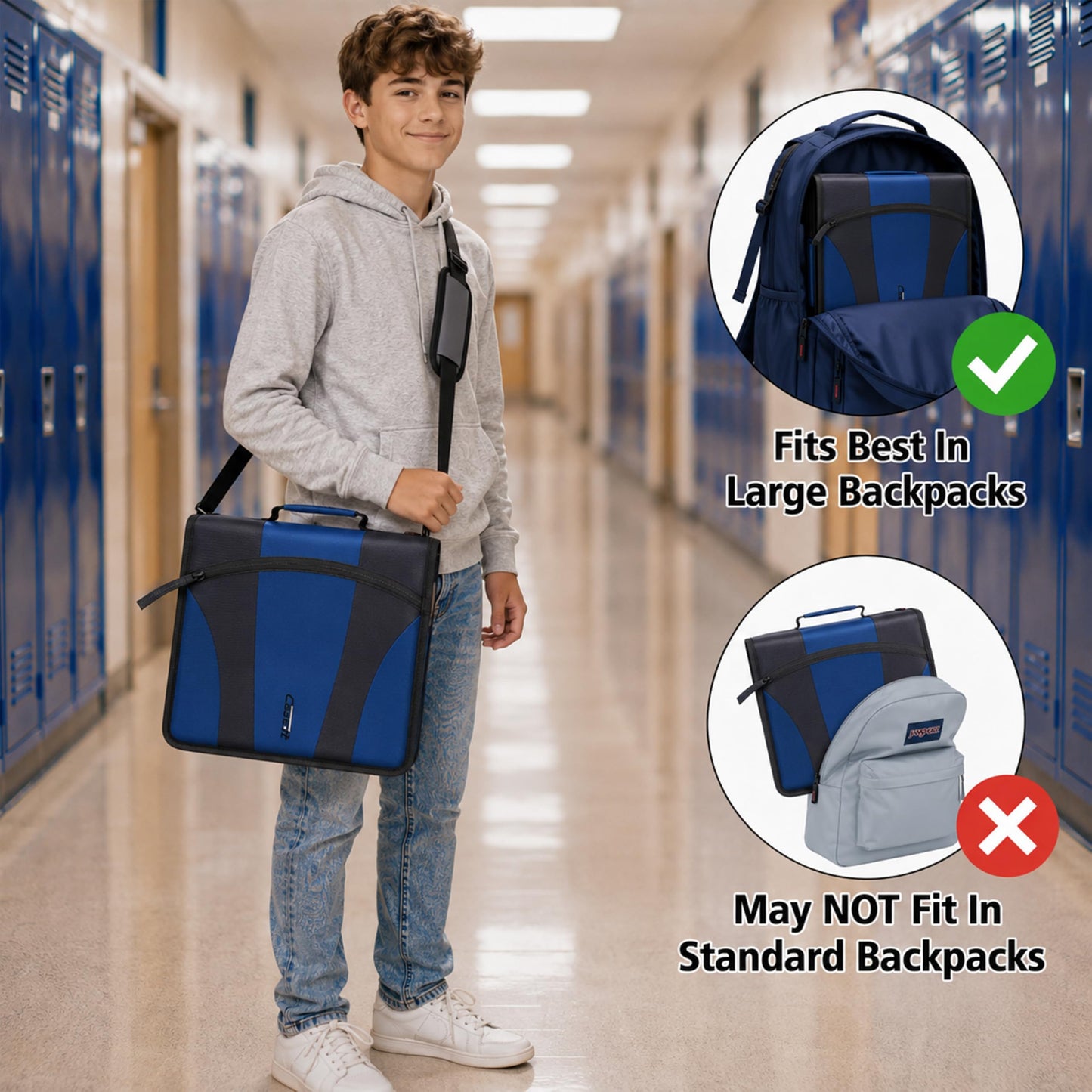 Case-it The Dual 2.0 2-in-1 Zipper Binder | Two 2-Inch D-Rings, 700 Sheet Capacity, 5-Subject Expanding File Folder, Multiple Pockets & Storage Organizer, Shoulder Strap | Dual-301 Black