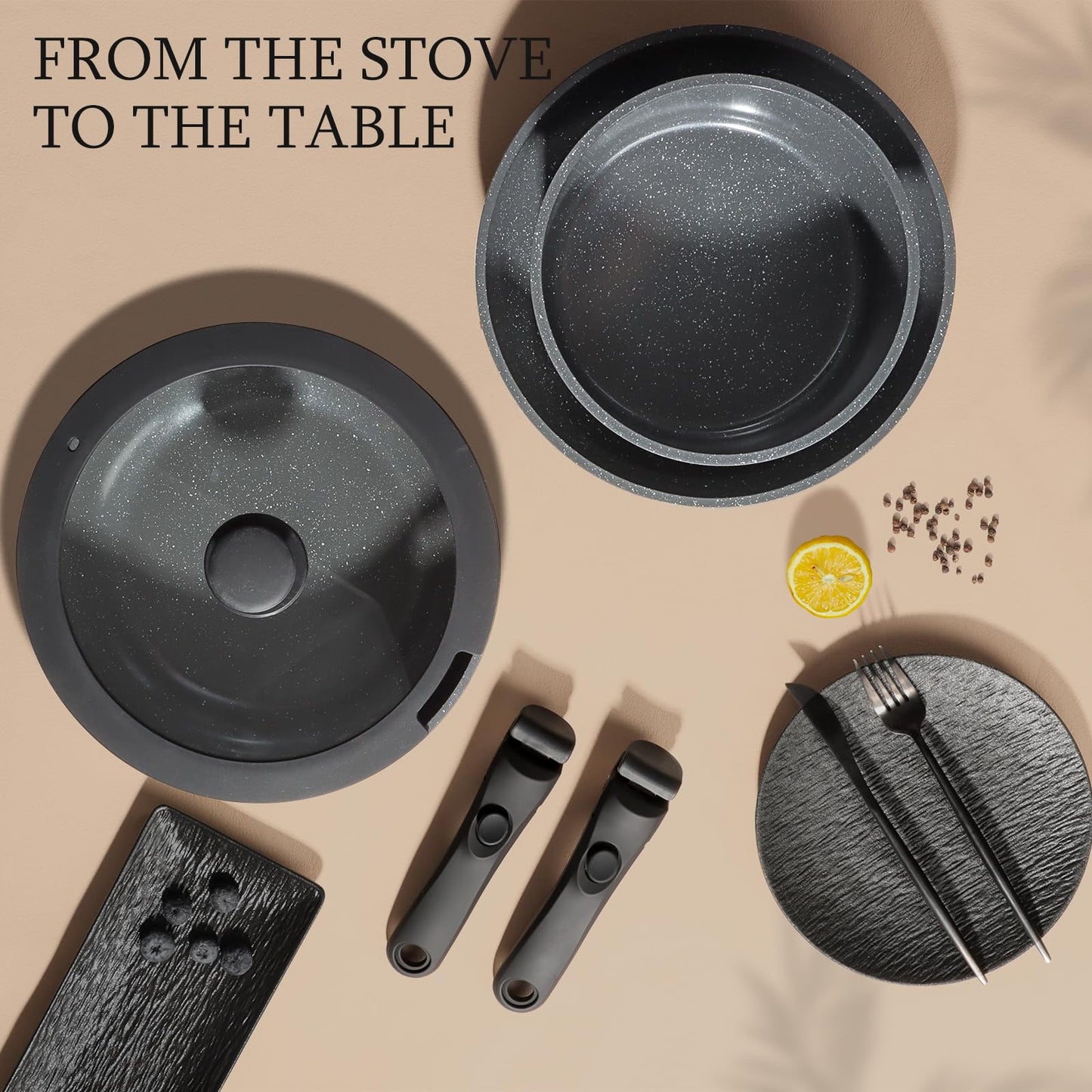 GiPP Ceramic Pots and Pans Set Non Stick, 11 Piece Nonstick Detachable Handle Cookware Sets, Non Toxic Induction Kitchen Pot and Pan with Removable Handle, Healthy RV Cookware, Dishwasher &Oven Safe
