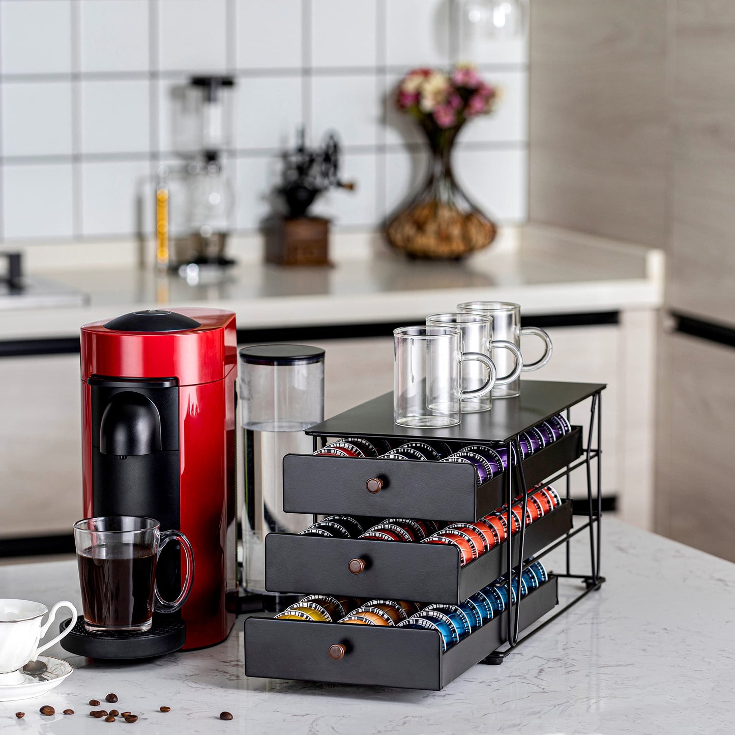 Rice rat for Nespresso Pods Holder Vertuo Pod Holder for Vertuoline Capsules (90 pods-3tiers)