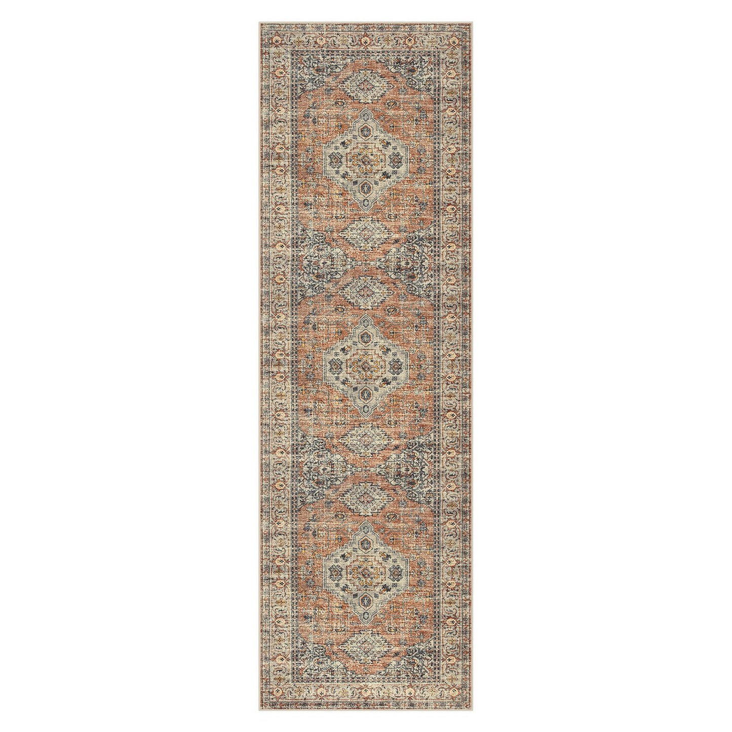 Lahome Oriental Hallway Runner Rug, 2.5x8 Kitchen Runner Non Slip Ultra-Thin, Soft Washable Hallway Rug Distressed Long Carpet for Entryway Laundry Room Bathroom Eleanor, Peach/Orange