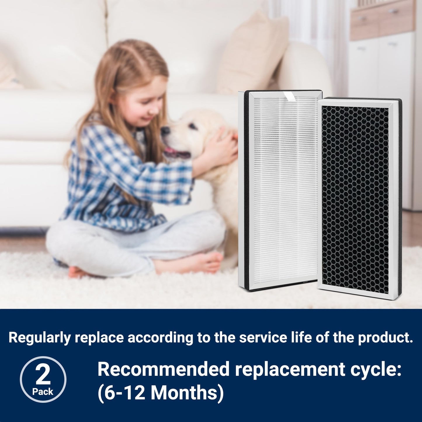 Facecool Replacement Filter Compatible with 40 Series Air Purifier, 3 in 1 with Pre-Filter, H13 HEPA and Activated Carbon(2 Pack)