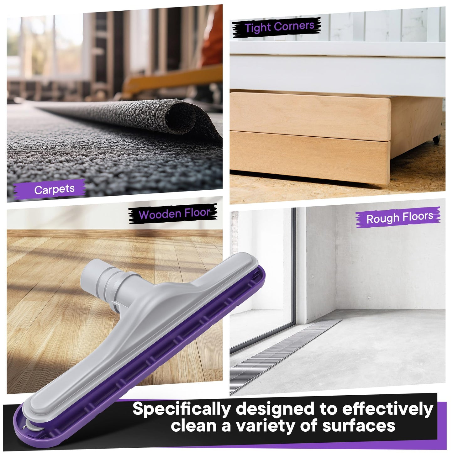HappyAlley 2 Pack Replacement Floor Tool Compatible with ProTeam 101446 E-Z Glide Backpack Vacuums 10 QT & 6 QT, 14" Hard Floor Tool Compatible with Commercial Cleaners(Nylon Brush,Purple Gray)