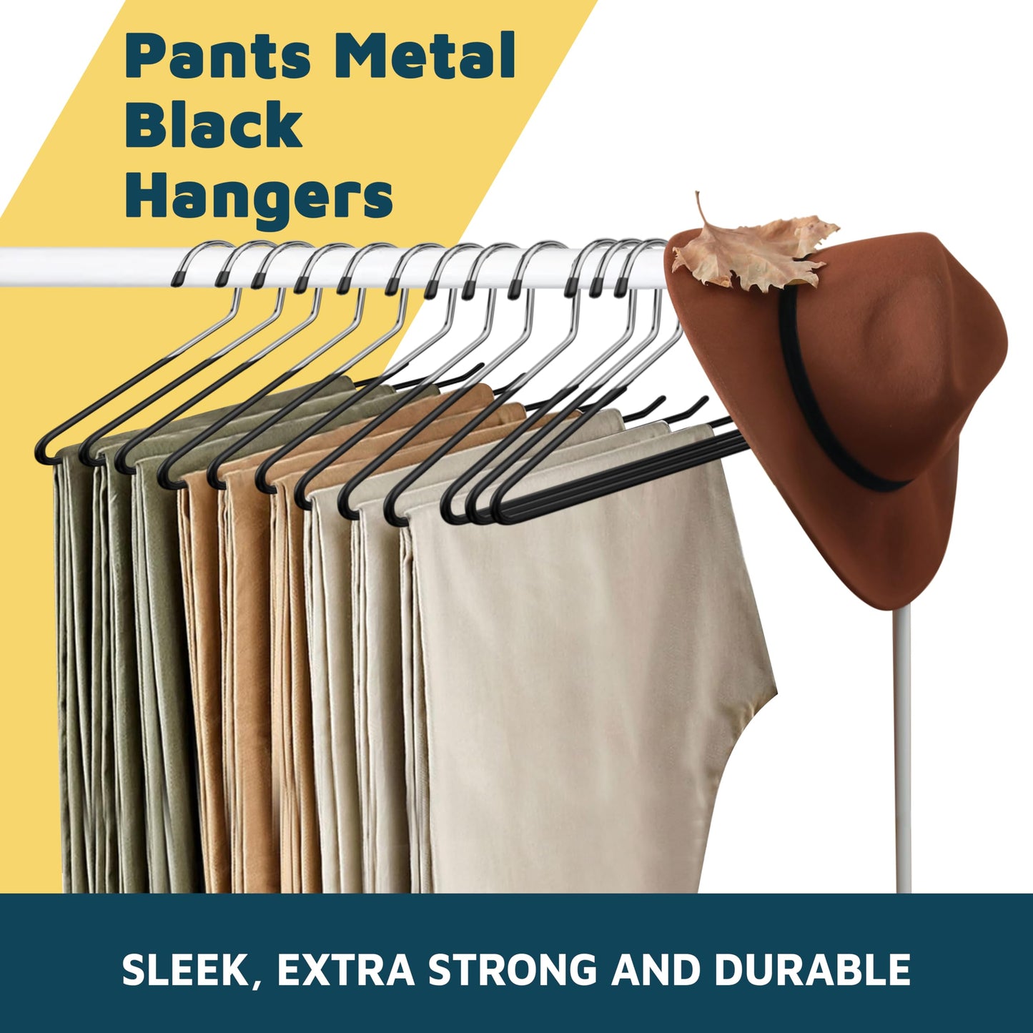 Lifemaster Metal Pants Hanger Set - 50 Pieces Elegant Non-Slip Closet Space Saving Hanger Set for Pants, Trouser, Blankets, and Jeans with Rubber Coating and Open Ended Sleek Design - Black