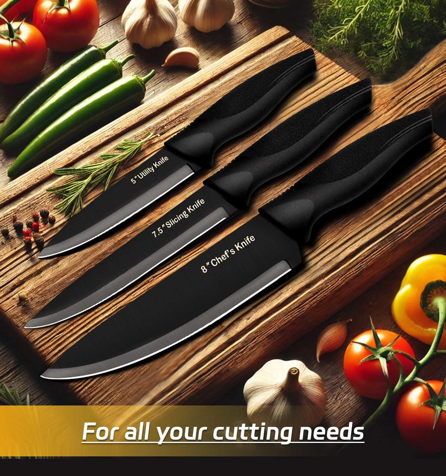 XANAPON Knife Set, 14 Pieces Kitchen Knife Set, High Carbon German Stainless Steel, Dishwasher Safe Cutlery with Sharpener, Black