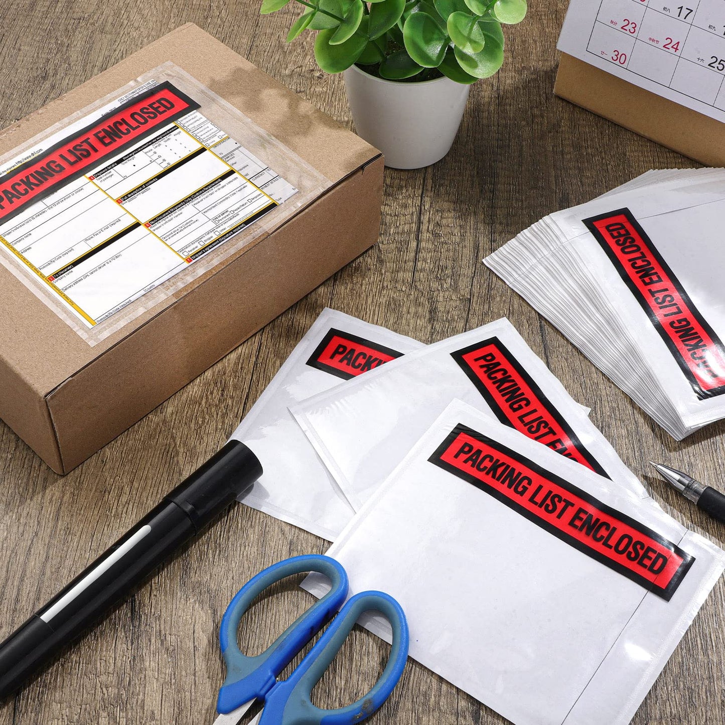 Teling 1000 Pcs Packing Slip Envelope Pouches Clear Self Adhesive Shipping Label Sleeves Waterproof Packing List Envelopes Pockets Top Loading Shipping Pouches Enclosed Bags (Red,4.5"X 5.5")