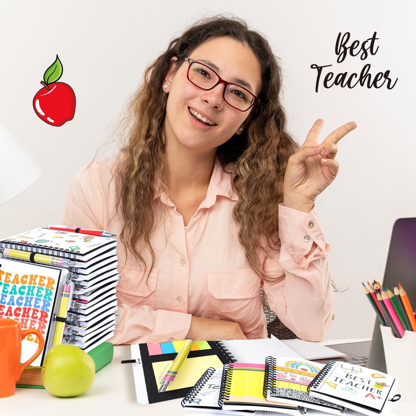 40 Pcs/20 Set Teacher Appreciation Gifts Inspirational Bulk Spiral Notebook Thank You Gift for Teachers from Students Best Teacher Spiral Notebooks with 20 Pens for Office School Teacher's Day