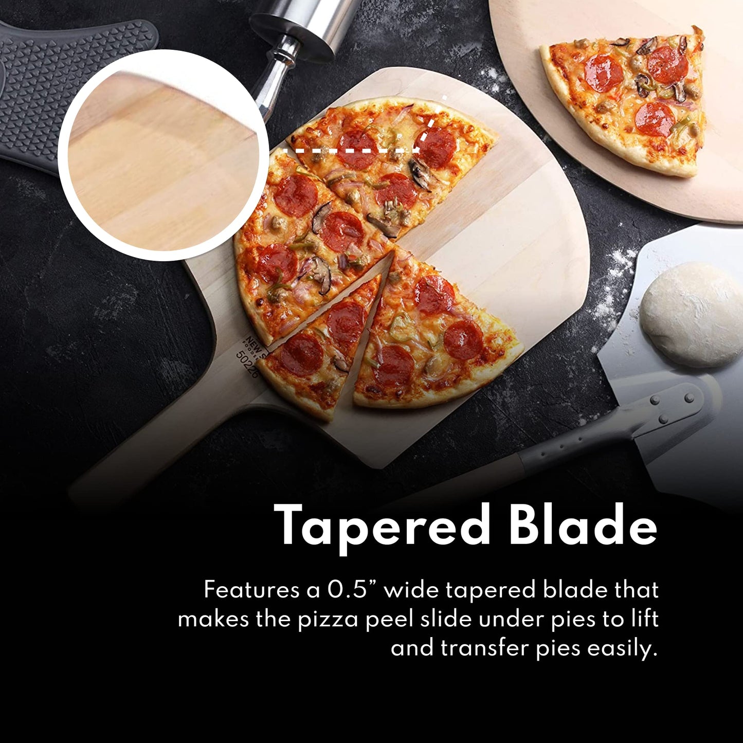 New Star Foodservice 50295 Restaurant-Grade Wooden Pizza Peel, 16" L x 14" W Plate, with 8" L Wooden Handle, 24" Overall Length