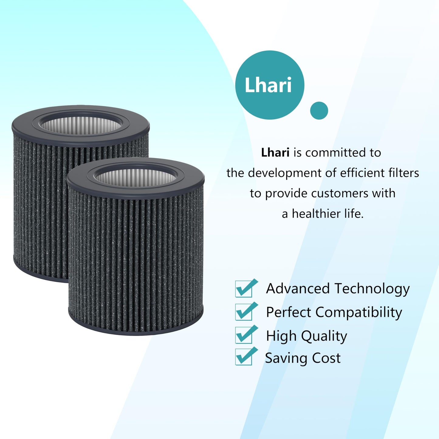 Lhari Air Mini PECO-HEPA Replacement Filters, Compatible with Molekule Tri-Power Air Mini and Air Mini+ Air Purifier, 3 in 1 High Efficiency Filtration System, 2 Pack