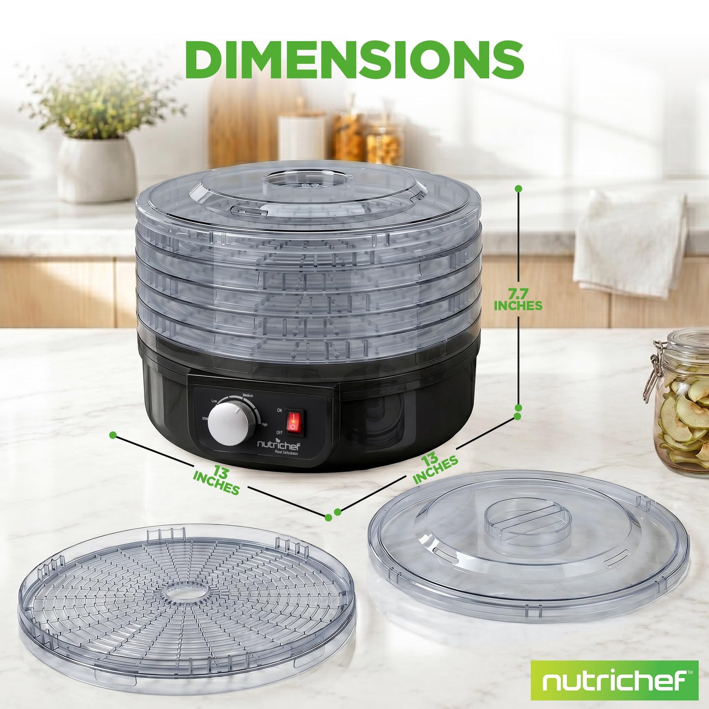 NutriChef Electric Countertop Food Dehydrator - Professional Multi-Tier Food Preserver - Dehydrates Fish, Meats, Mushrooms, Fruits & Vegetables - 5 Easy to Clean Stackable Trays., One Size, Black