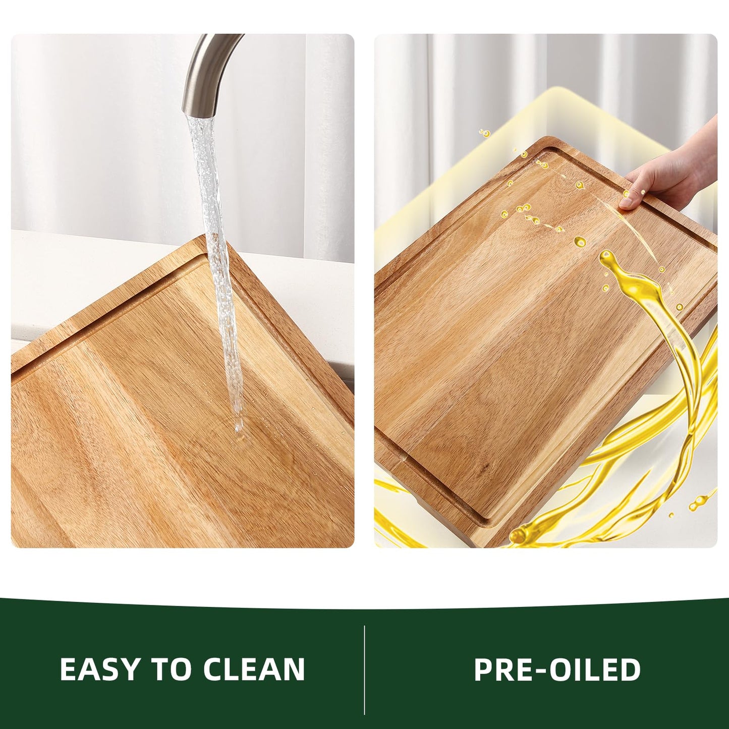 XL Cutting Board, 18x12 Large Acacia Wooden Cutting Board for Kitchen, Edge Grain Wood Chopping Board with Juice Groove and Handles, Pre-Oiled Carving Tray for Meat & Cheese