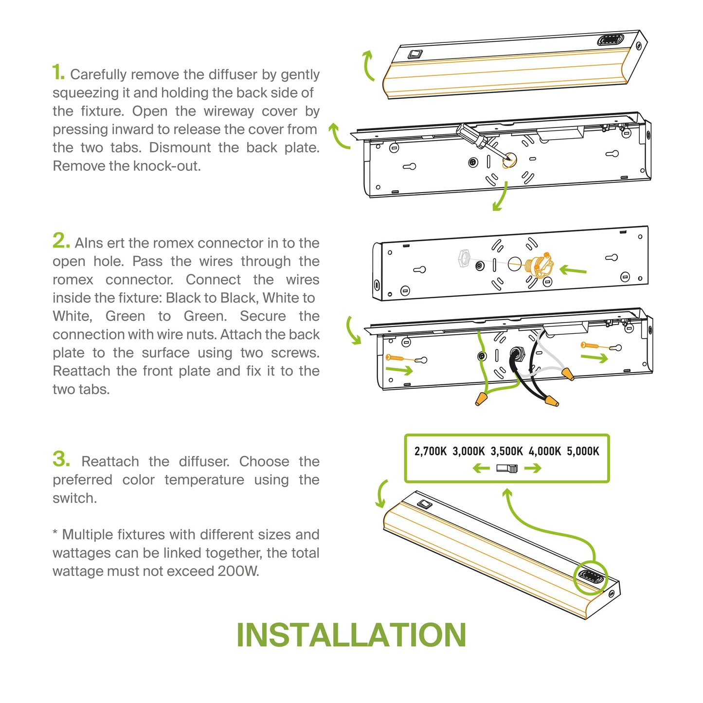ASD LED Under Cabinet Lighting Hardwired, 32 Inch 16W 2700K-5000K Selectable, 1436LM, CRI90+, Direct Wire Linkable Under Counter Lights for Kitchen, Dimmable Under Cabinet Lights, White, UL Certified