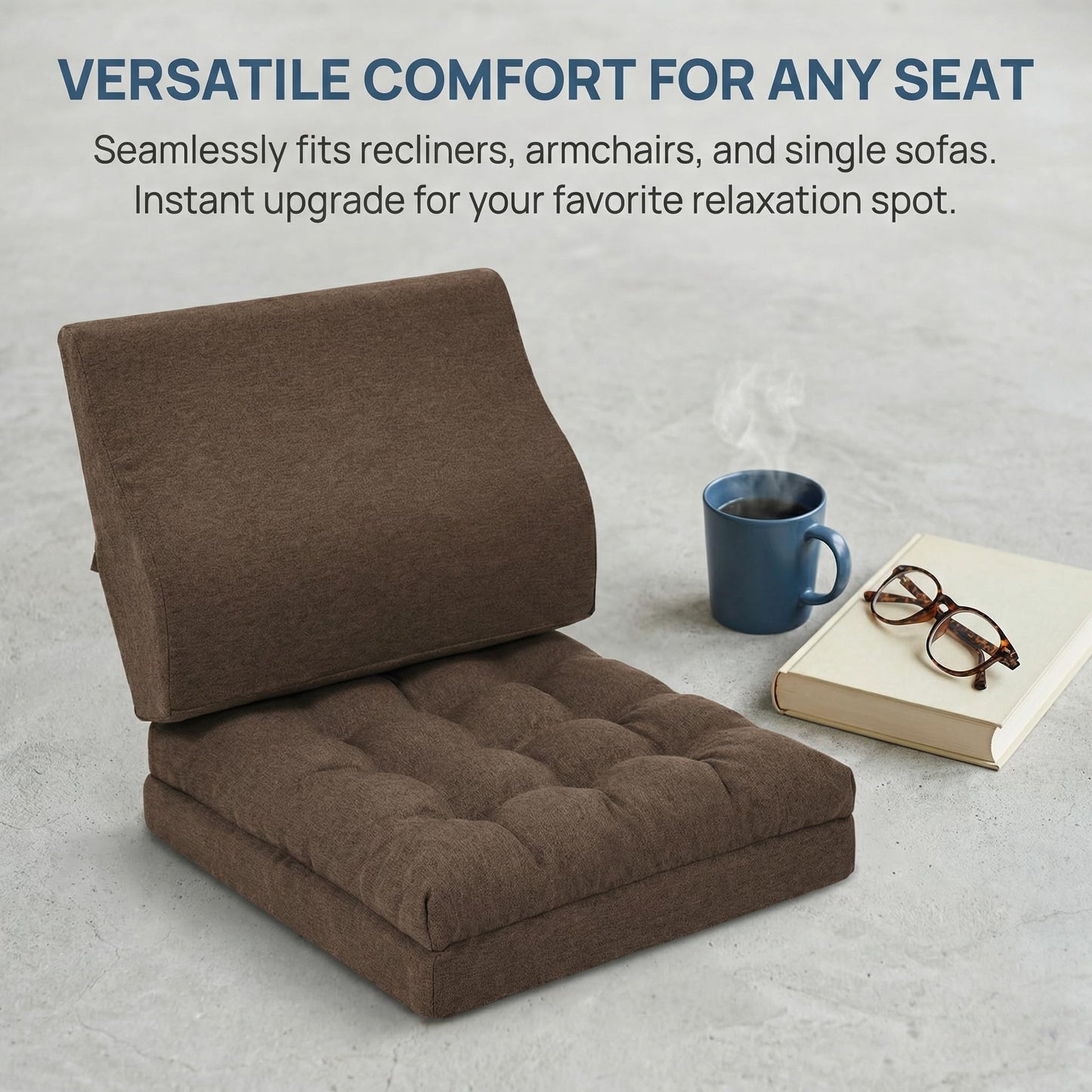 baibu Extra Large Memory Foam Recliner Cushions with Lumbar Support Pillow for Elderly, 20x20x5 Inch Thick Dual-Layer Patent Design Non-Slip Recliner Seat Cushion for Reduce Hip & Lumbar Pain, Brown